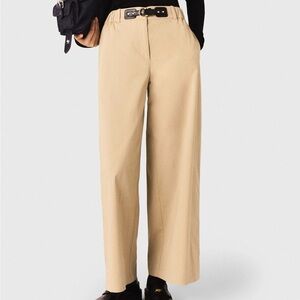Maje Tan Wide-Leg Cotton Pants
